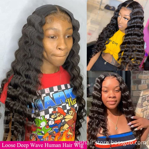 Cheap loose deep wave lace front wig Brazilian real hair suitable for women Pre-drawn natural hairline 180% density Swiss lace